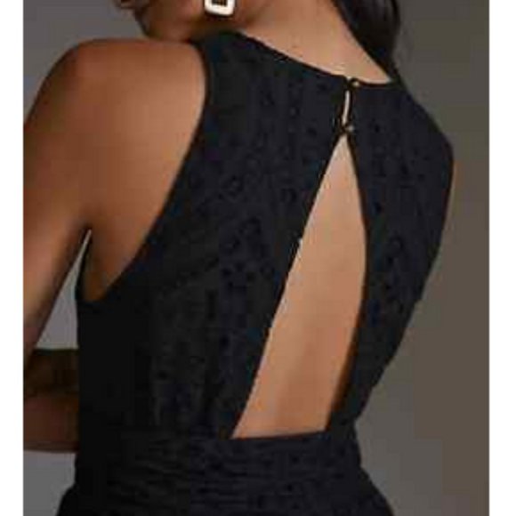 Anthropologie Maeve 6 NWT Eyelet Wrap Midi Dress Black $180 Pockets Cocktail - Picture 4 of 6